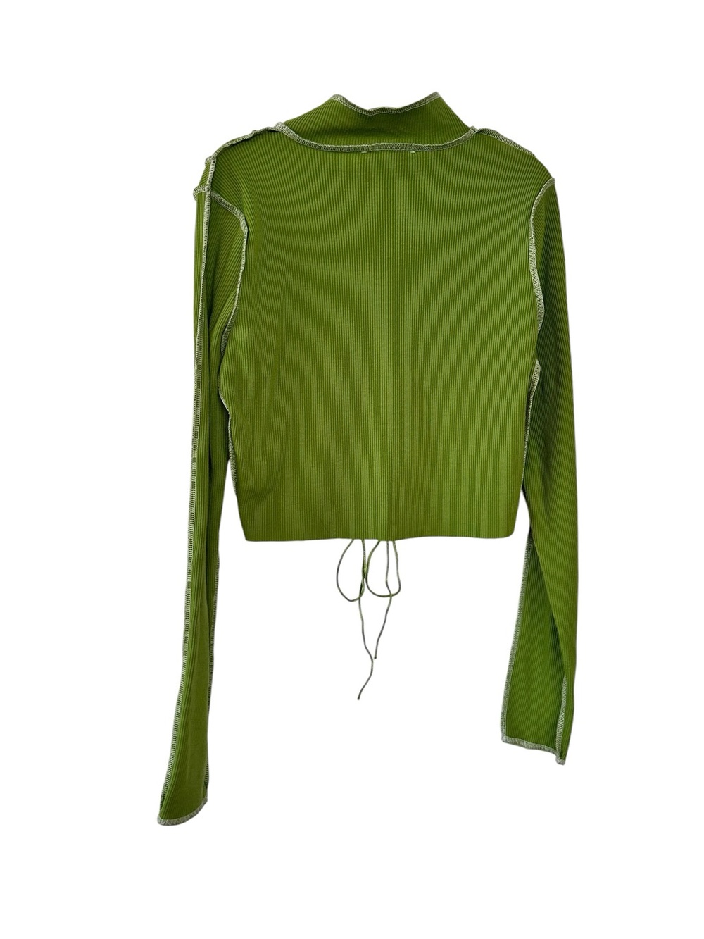 Lime Green Lace-Up Ribbed Long Sleeve Top - Picture 4 of 5